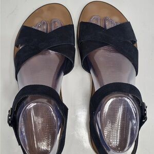 Paul Green Black Leather Sandals Women's Size UK 5.5 US 8 hook & ladder strappy